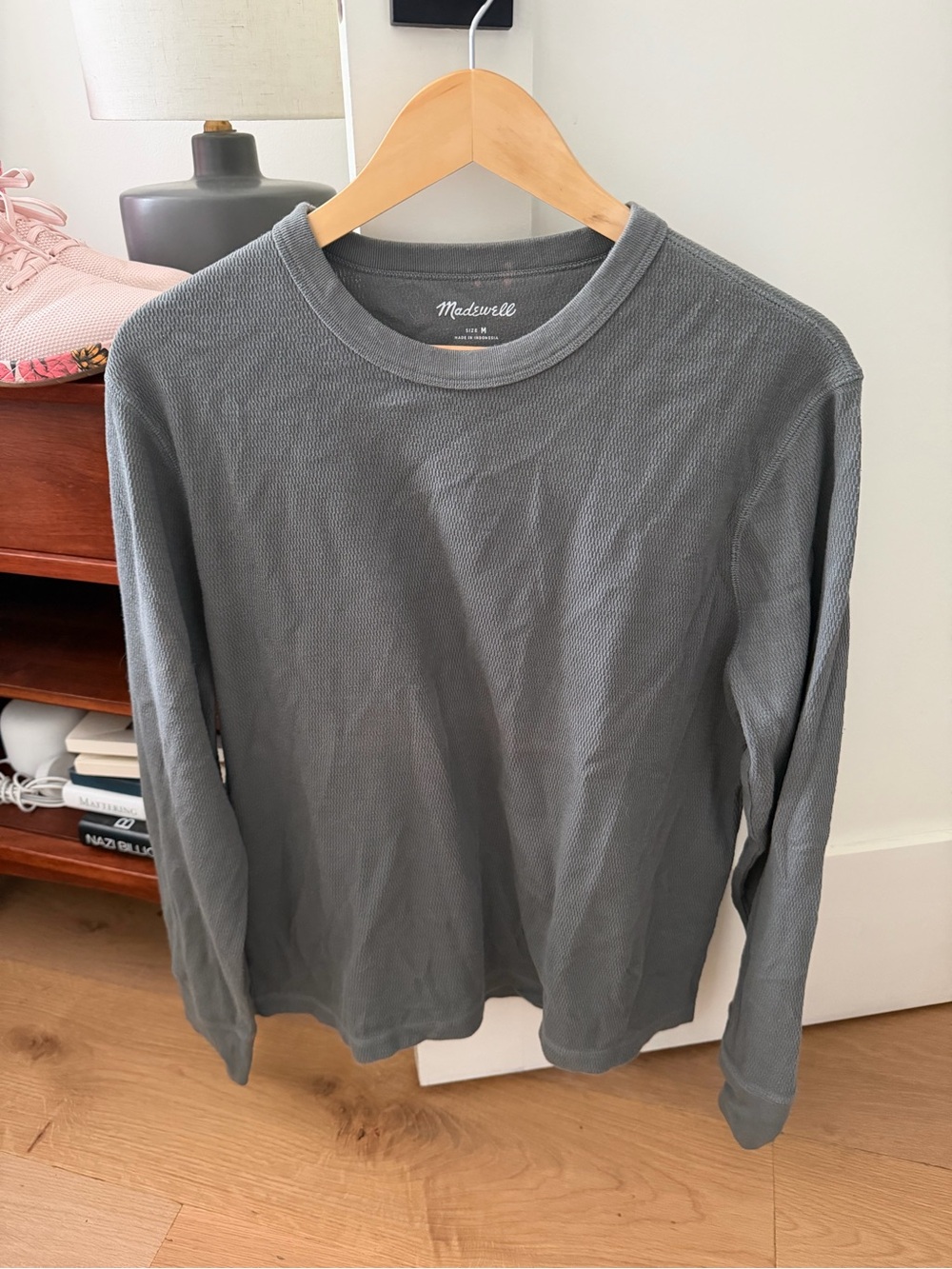 Madewell Men's Long-Sleeve Waffle Crew Tee — Charcoal Gray